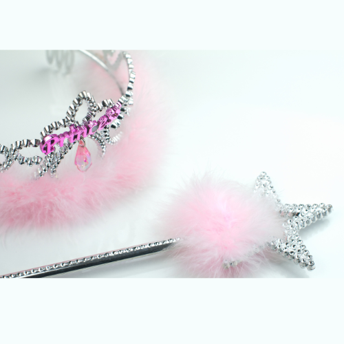 Book princess makeup in philadelphia. Princess tiara and wand with pink fur.